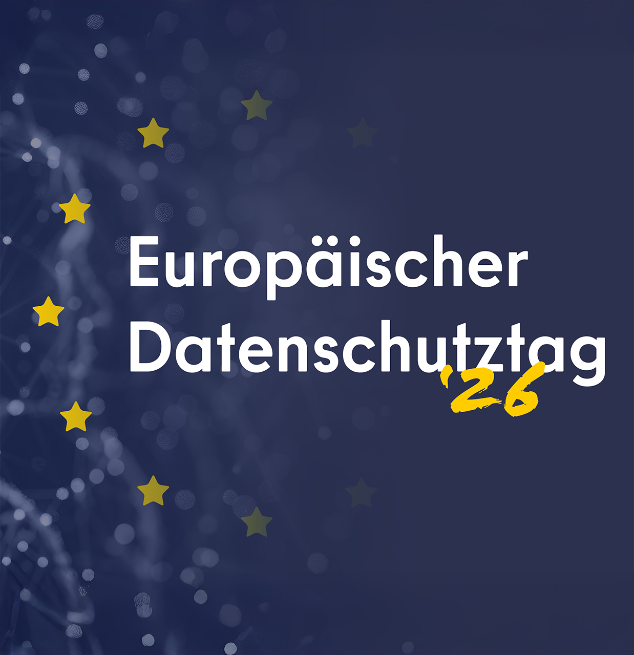 Ein stilisierter Kopf, blauer Hintergrund, darauf die Schrift: Europäischer Datenschutztag 2026