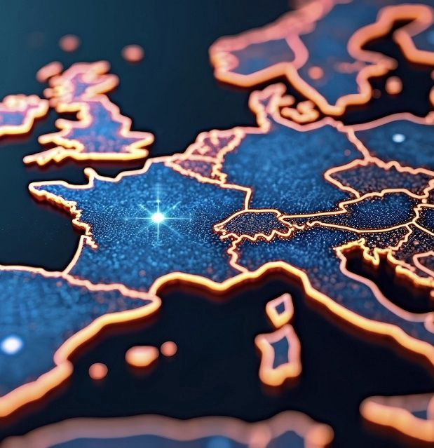 Karte von Westeuropa mit leuchtenden Landesgrenzen